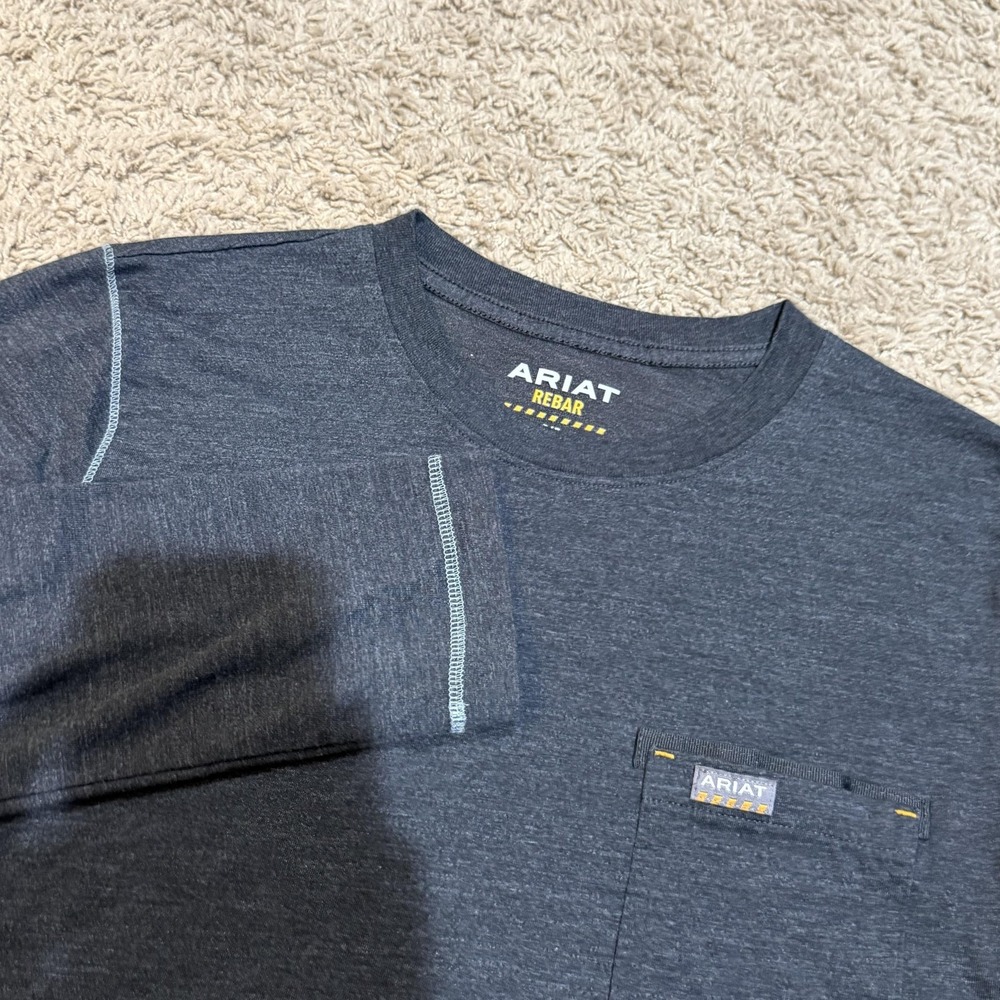 Ariat Rebar Shirt Mens Small Gray Long Sleeve Pocket Workwear Logo Crewneck